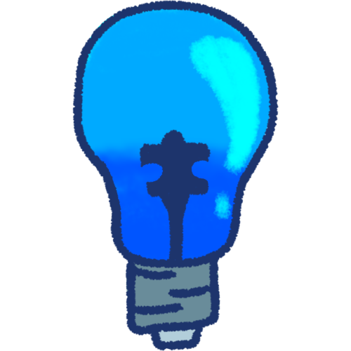 a blue lightbulb with a dark blue puzzle piece inside 